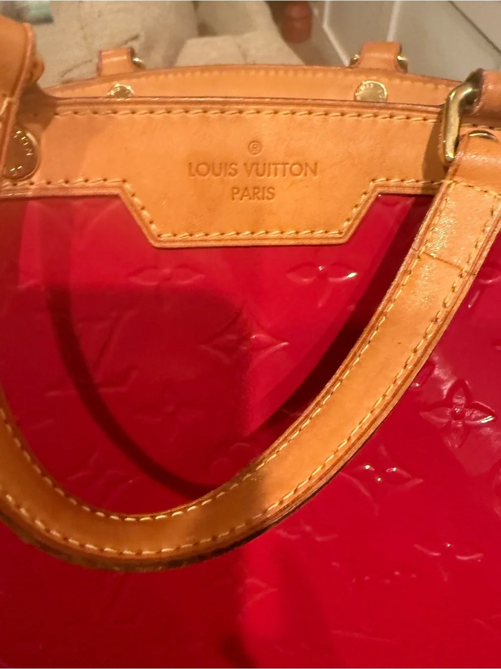 Louis Vuitton Red Vernis Brea MM Top Handle  Detachable Strap
